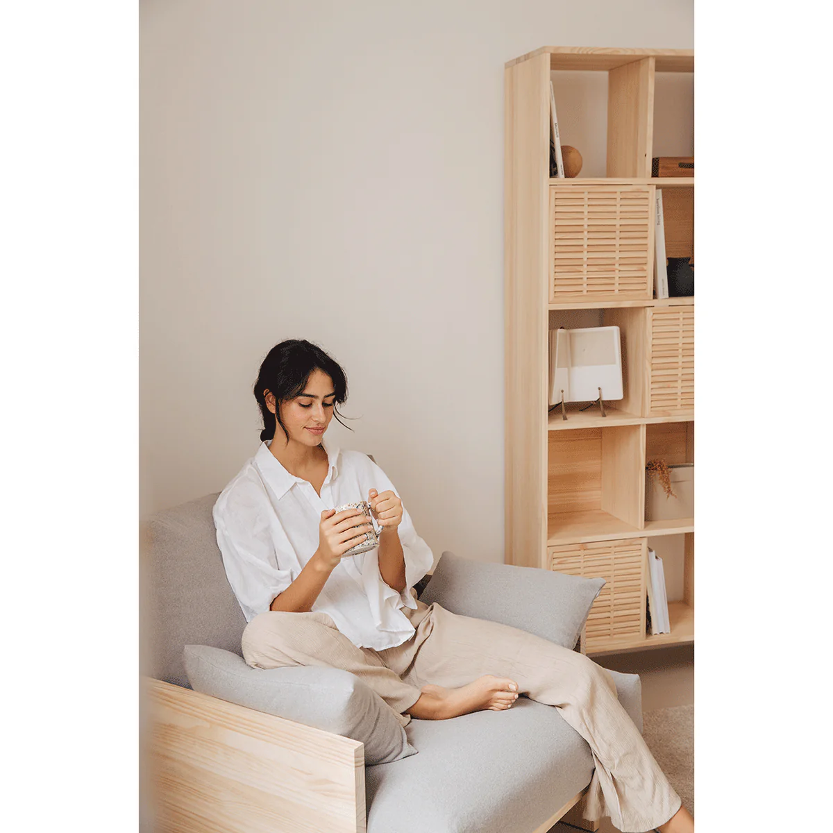 Bora armchair made of pine wood in Mediterranean style 95 cm - Image 9