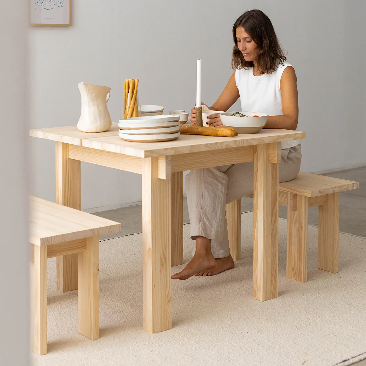 Begur small bench in solid pine wood 75 cm - Image 4