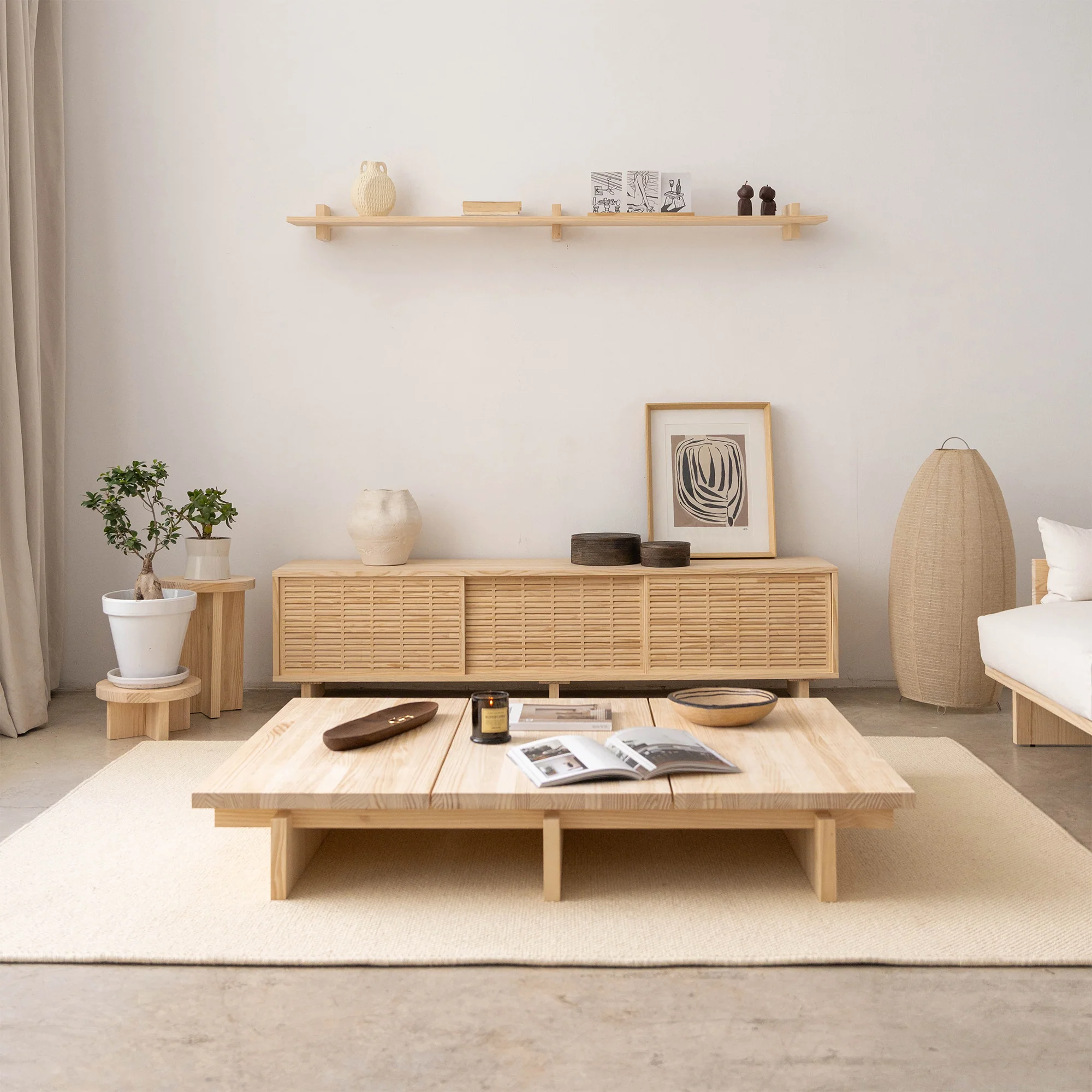 Nova - Rectangular coffee table in solid pine wood 135 cm