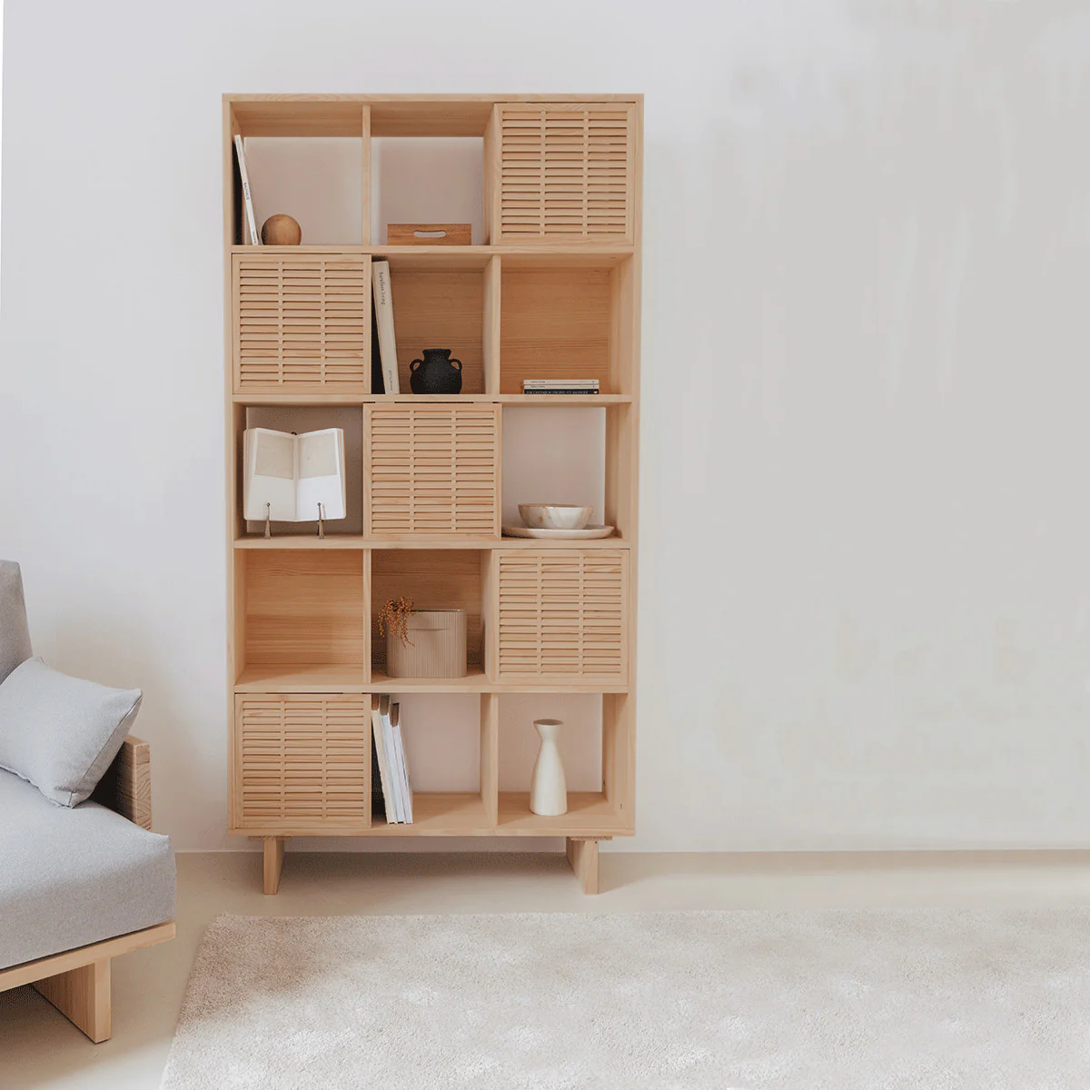 Bookcase Estreta in pine with 5 doors 98 cm - Image 8