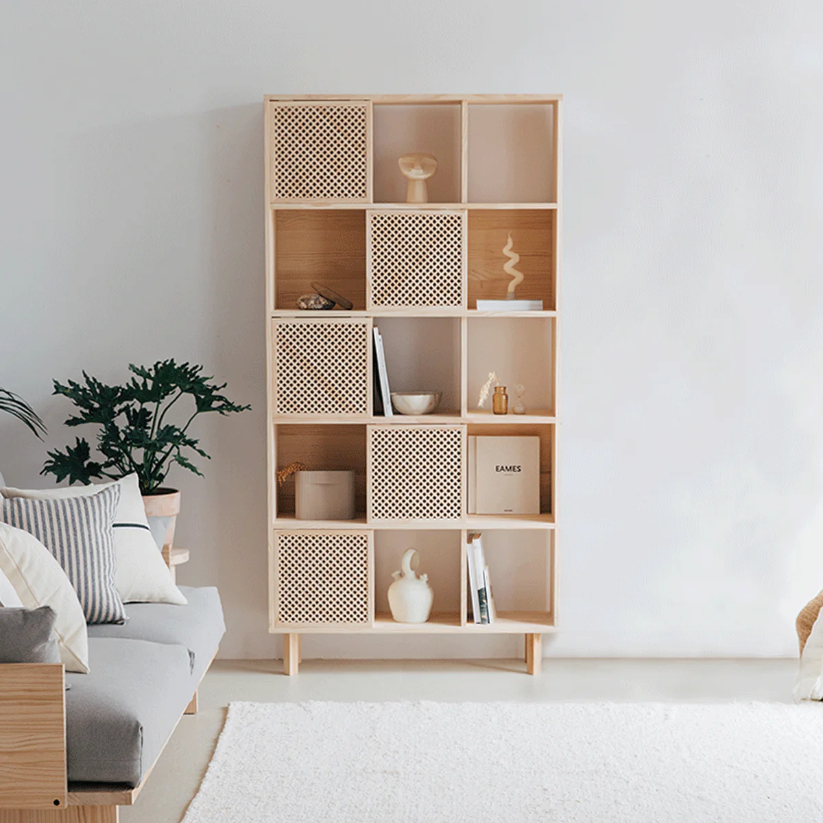 Bookcase Freda in pine with 5 doors 98 cm
