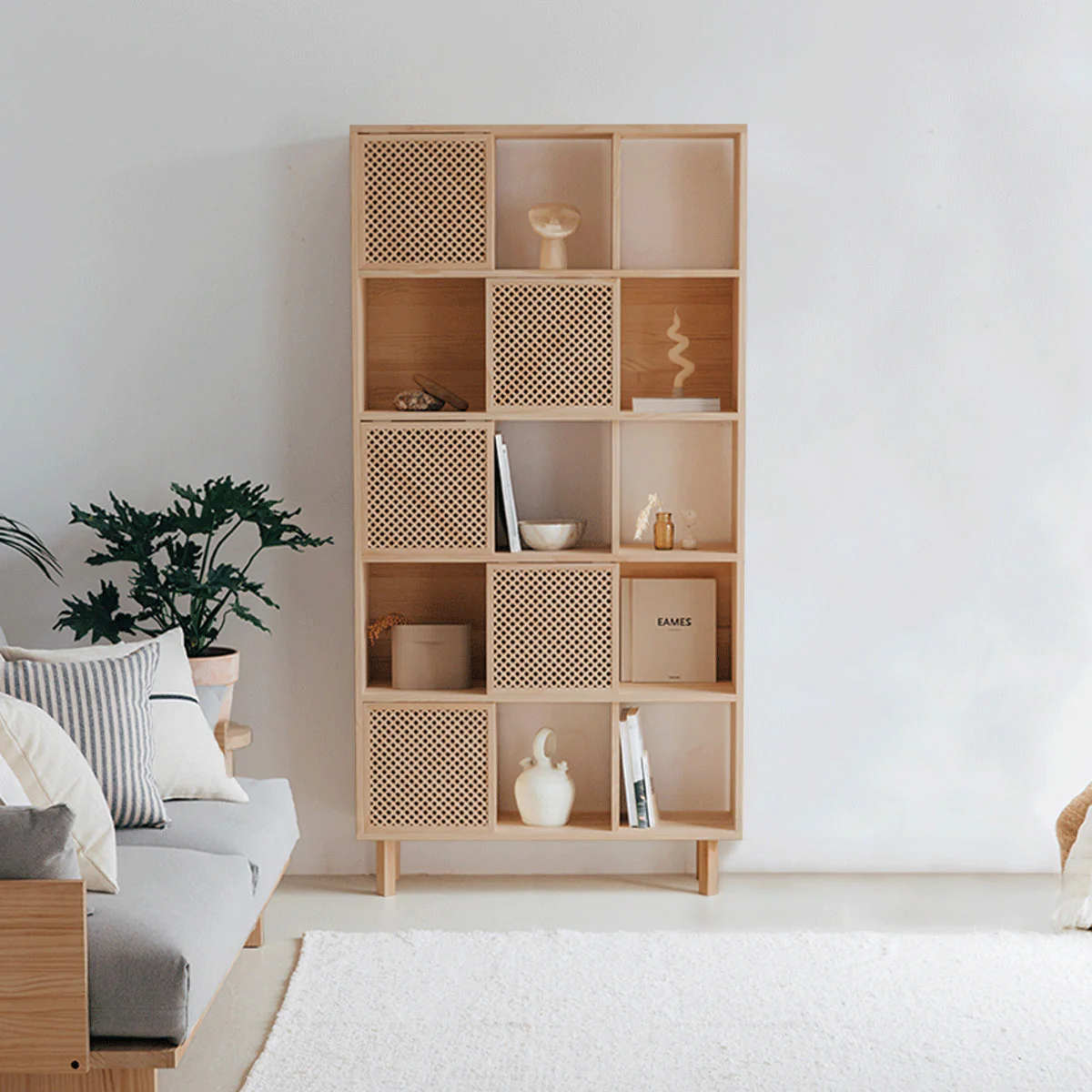 Bookcase Freda in pine with 5 doors 98 cm - Image 4