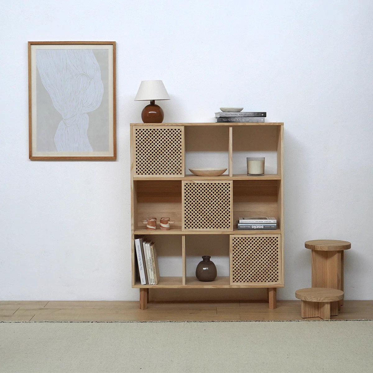 Shelving Mica in pine with 3 doors 98 cm
