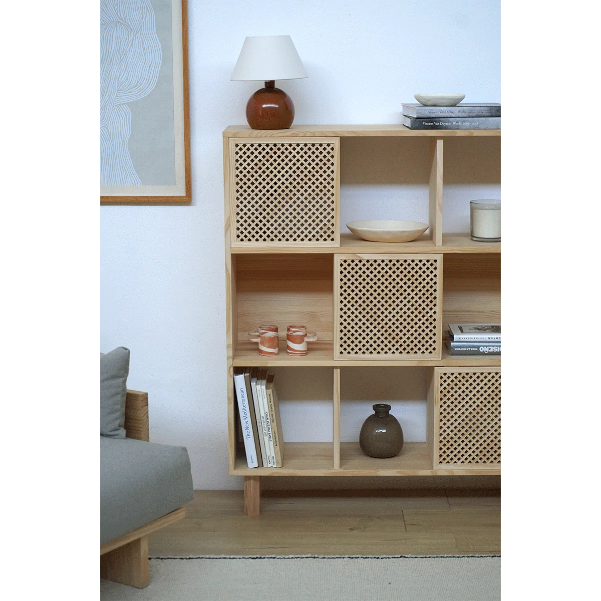 Shelving Mica in pine with 3 doors 98 cm - Image 2