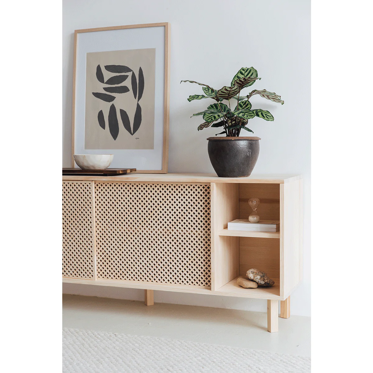 Moraig sideboard in pine with 2 lattice doors 150 cm - Image 4