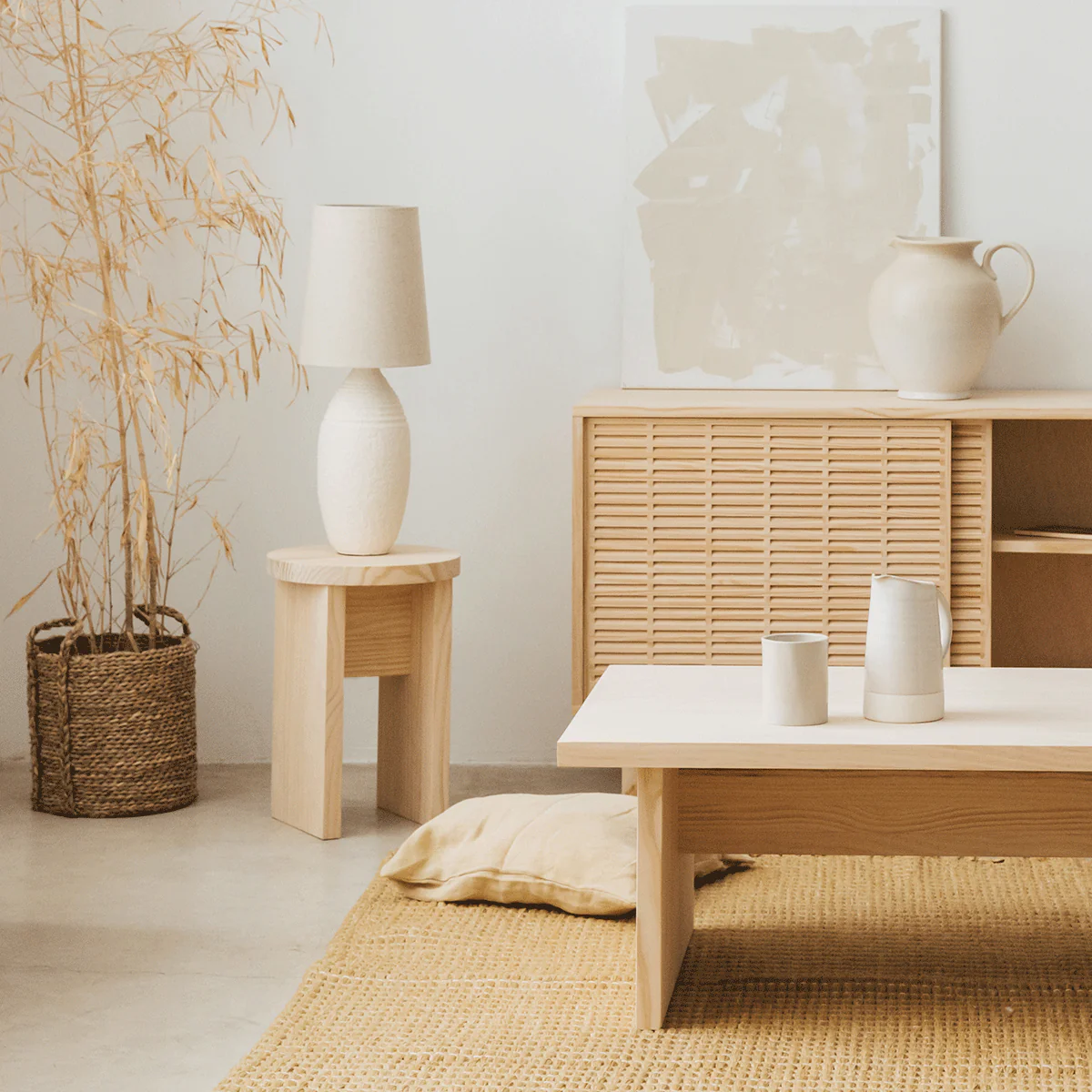 Calpe - Natural wooden stool 42 cm - Image 3