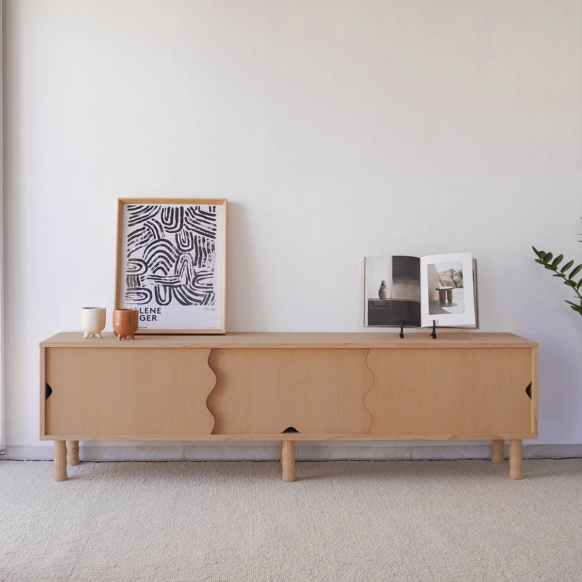 Malaret TV stand in pine wood with 3 doors 180 cm - Image 5