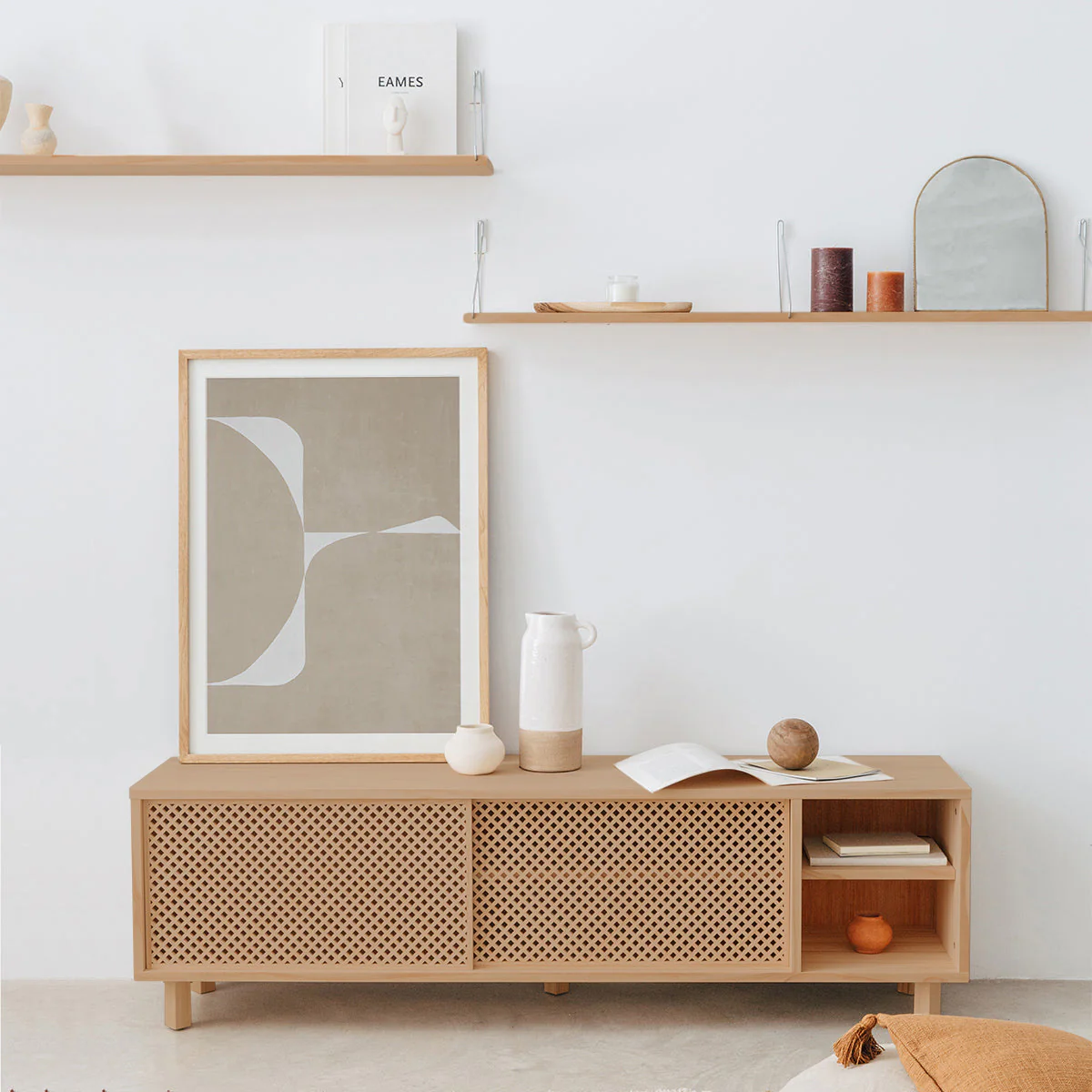 Mora TV stand of pine with 2 lattice doors 150 cm - Image 7