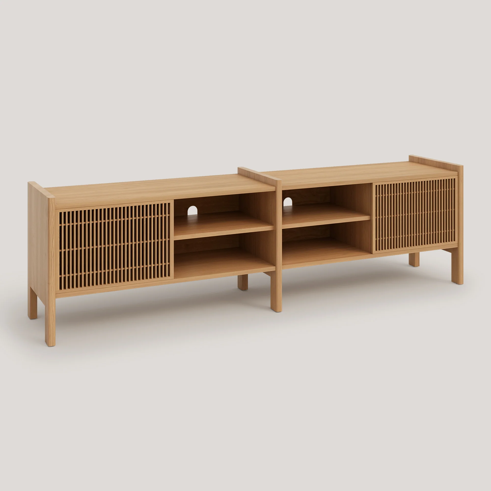 Medium Mendia TV furniture in solid wood for vinyl records 2 doors 201 cm - Image 12