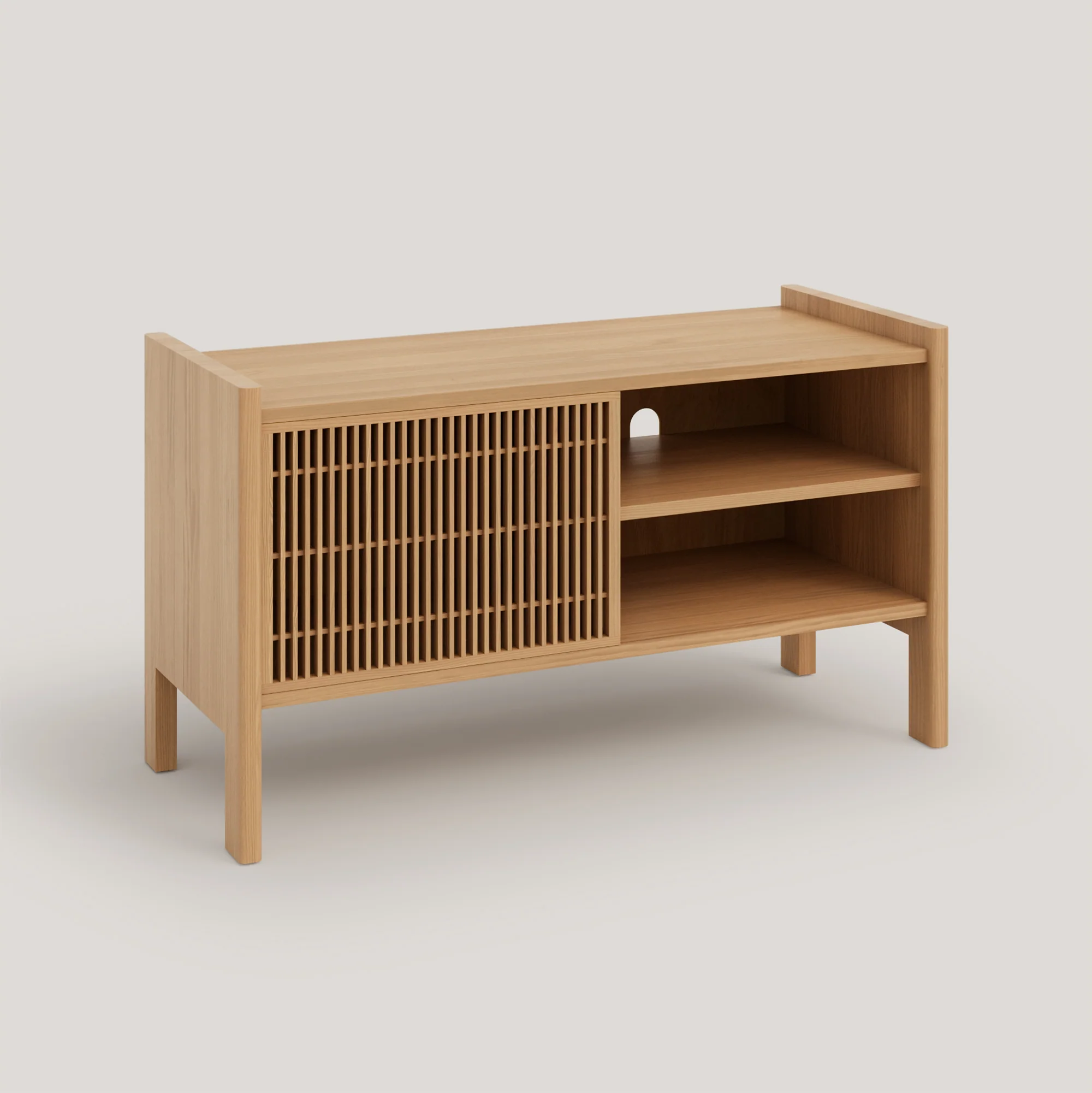 Small Mendia solid wood TV furniture for vinyl records 1 door 102 cm - Image 14