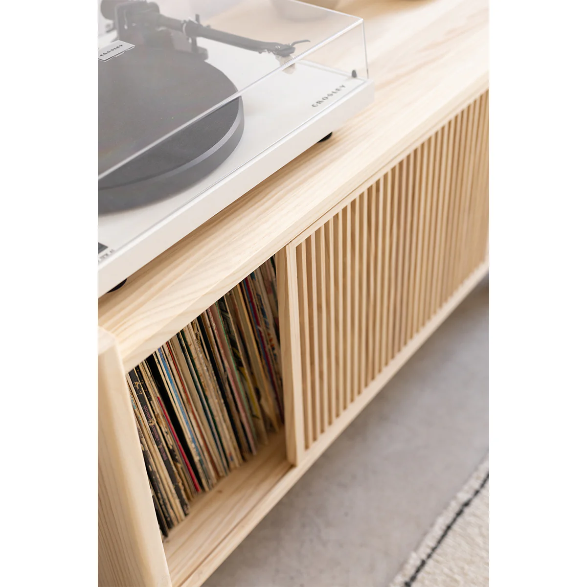 Small Mendia solid wood TV furniture for vinyl records 1 door 102 cm - Image 4